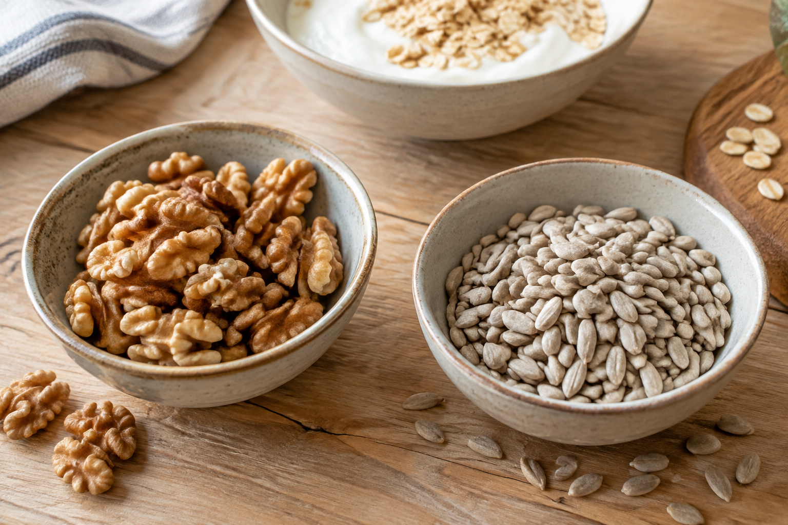 الجوز وبذور دوار الشمس للدماغ: كيف تختار بينهما؟