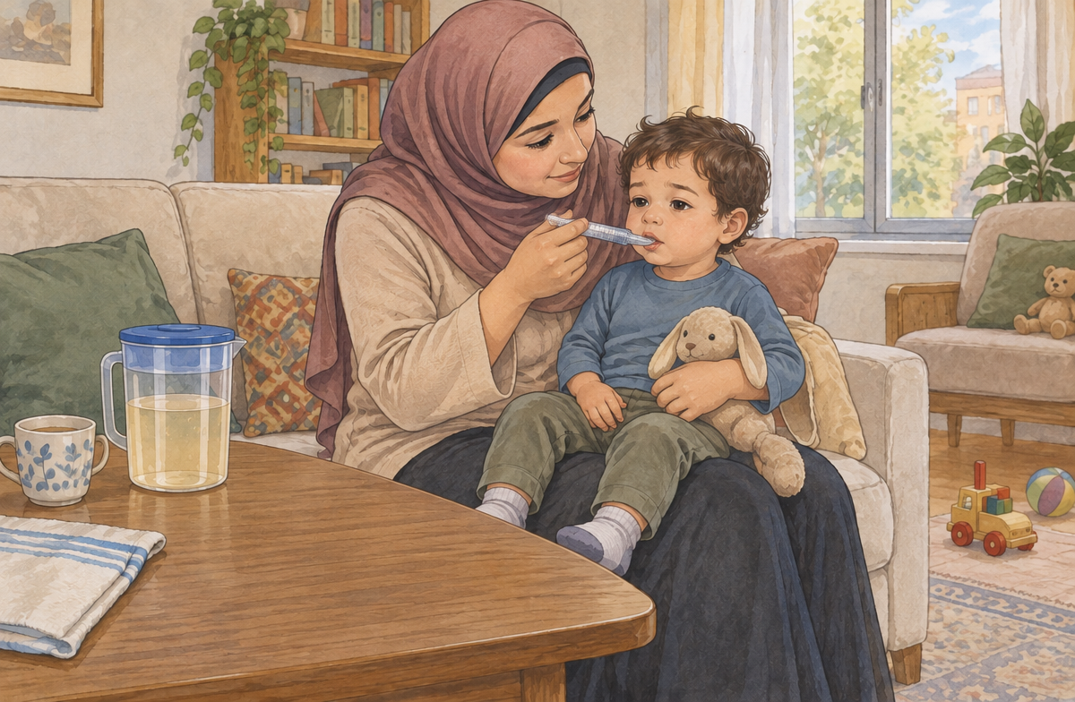 رسم تعليمي: أعط السوائل بكميات صغيرة ومتكررة