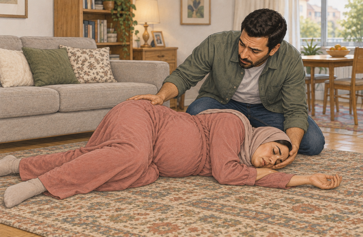 رسم تعليمي: افحصي التنفس بعد توقف التشنج