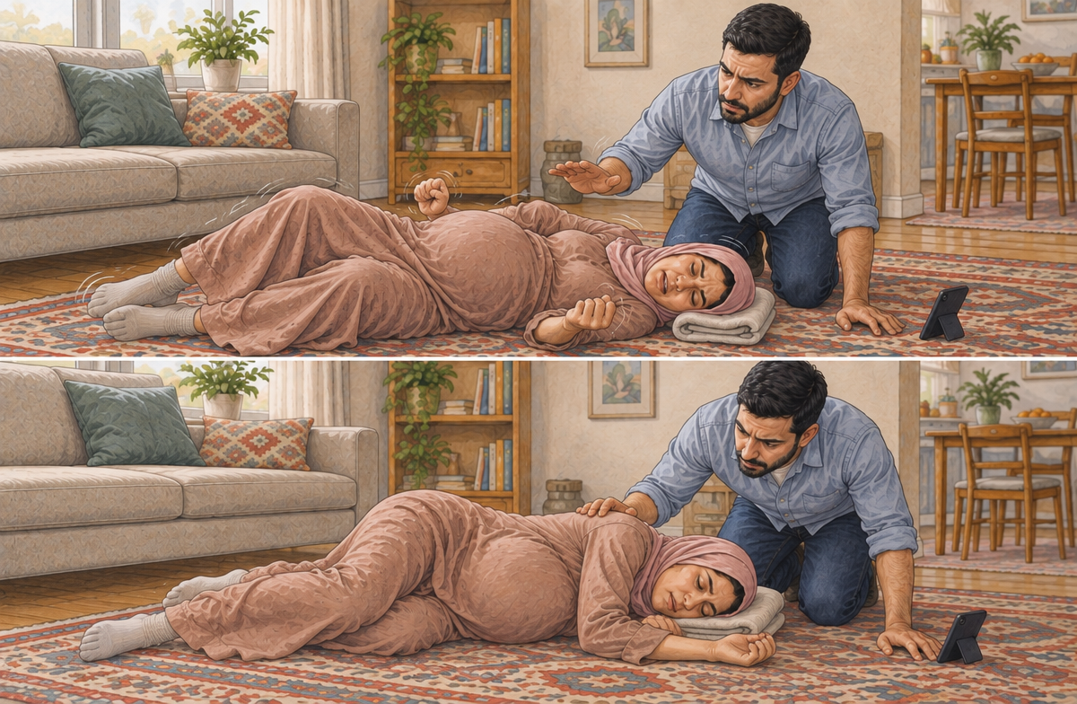 رسم تعليمي: احم المصابة إذا حدث تشنج