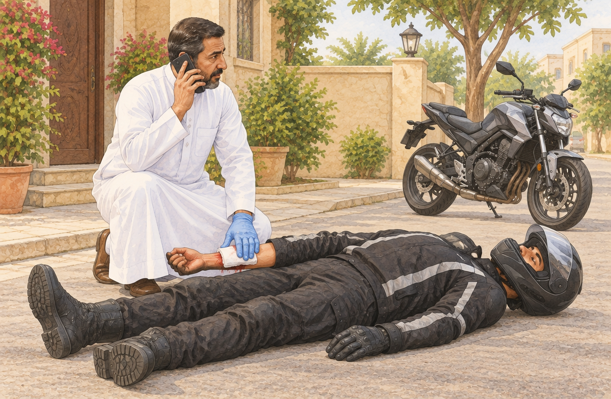 رسم تعليمي: أوقف النزيف وراقب المصاب
