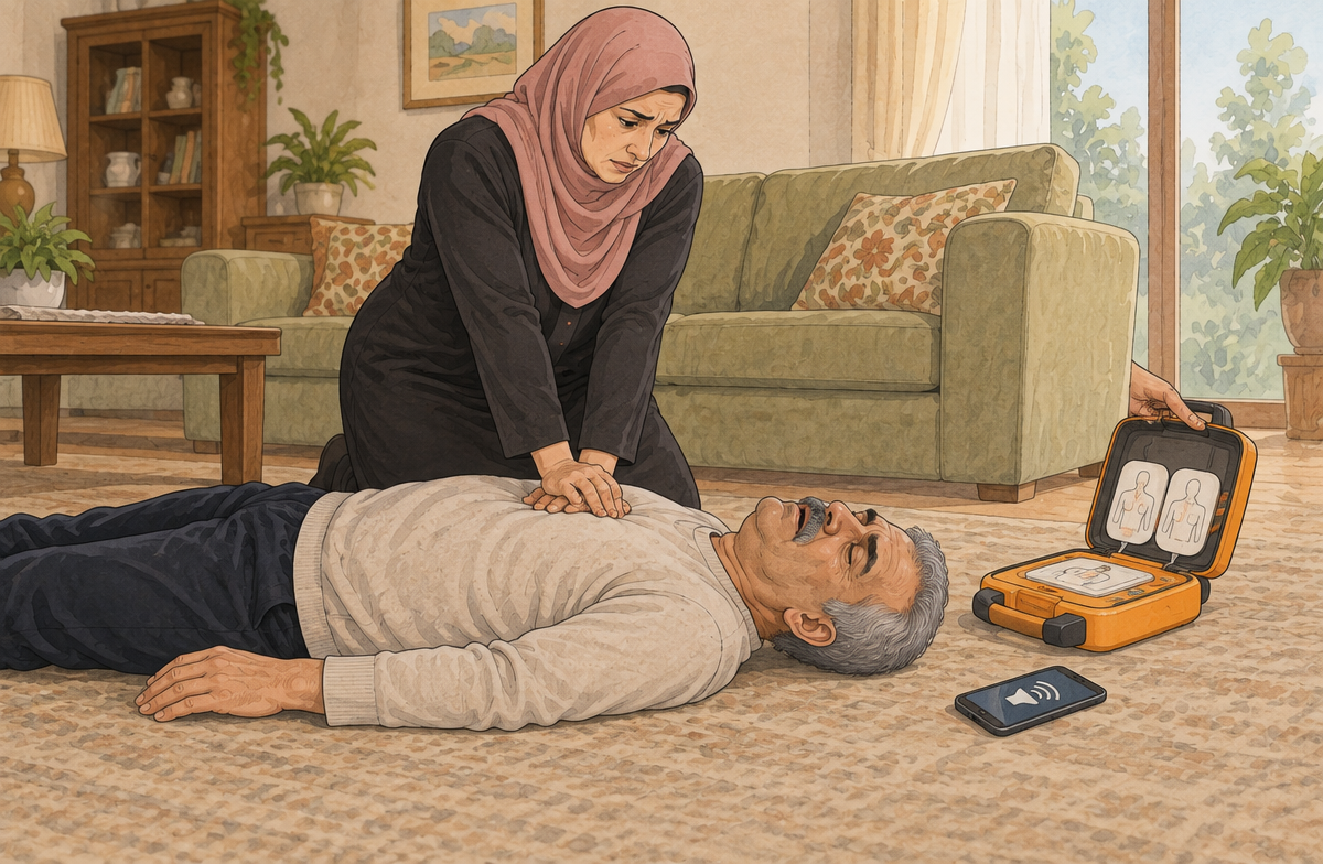 رسم تعليمي: ابدأ الإنعاش إذا لم يكن التنفس طبيعيا