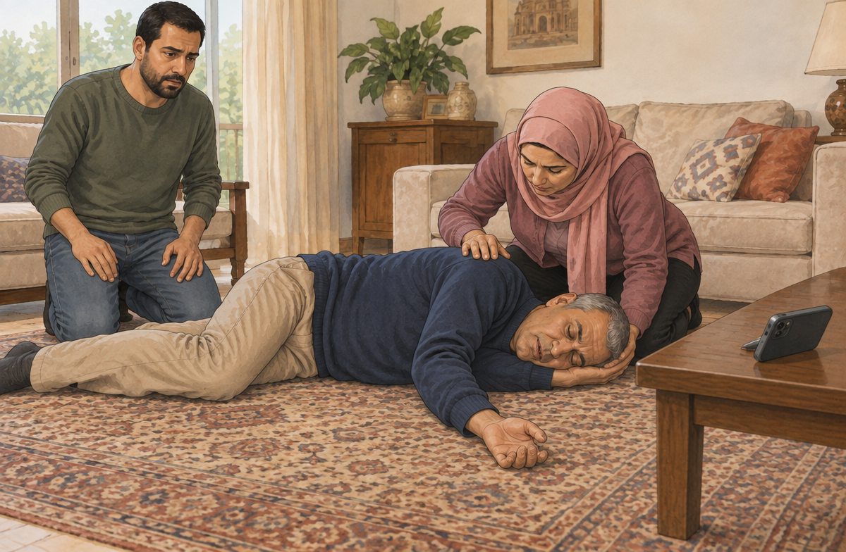 رسم تعليمي: ضعه على جانبه وراقب التنفس