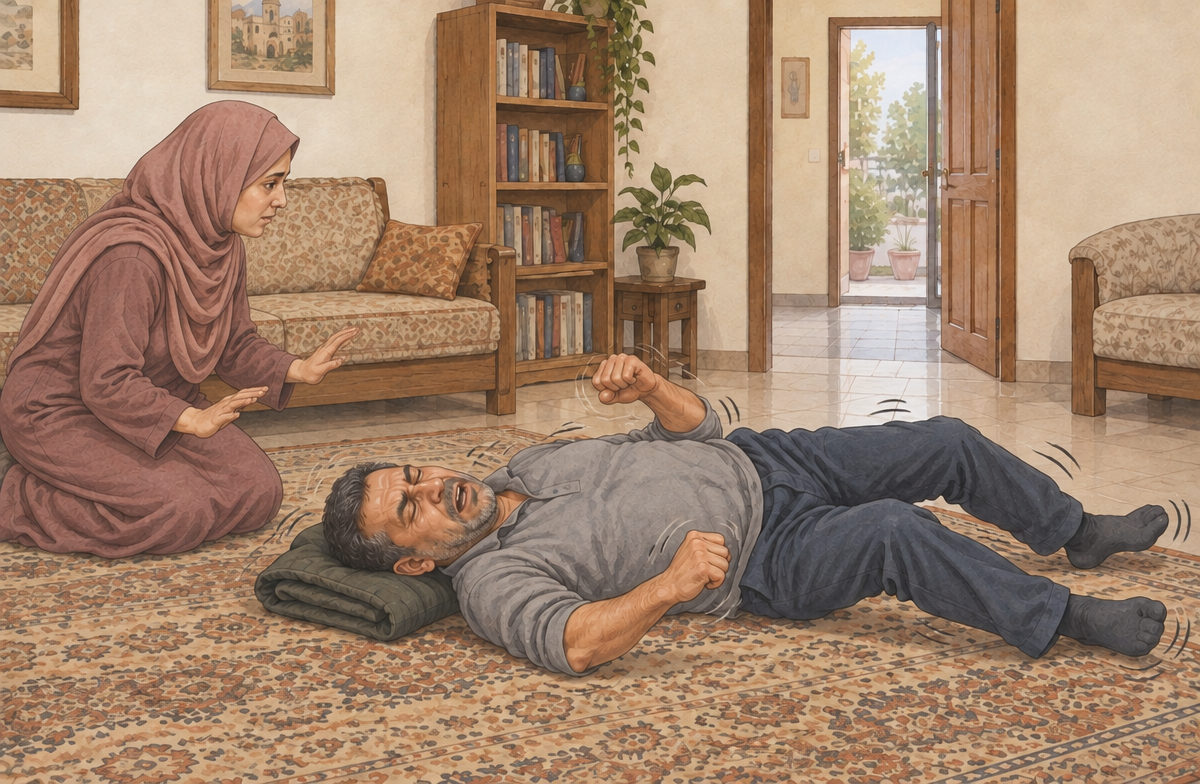 رسم تعليمي: احم الرأس إذا بدأت التشنجات