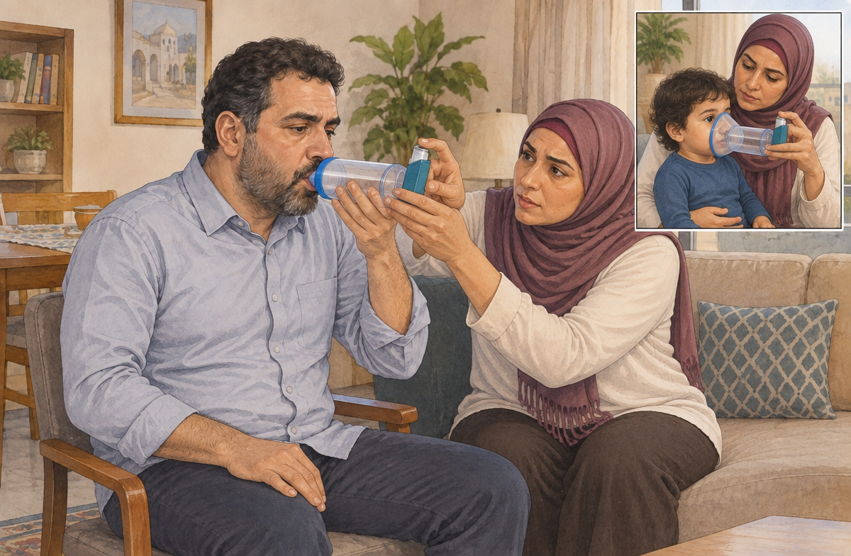 رسم تعليمي: استخدم حجرة الاستنشاق بالطريقة الصحيحة