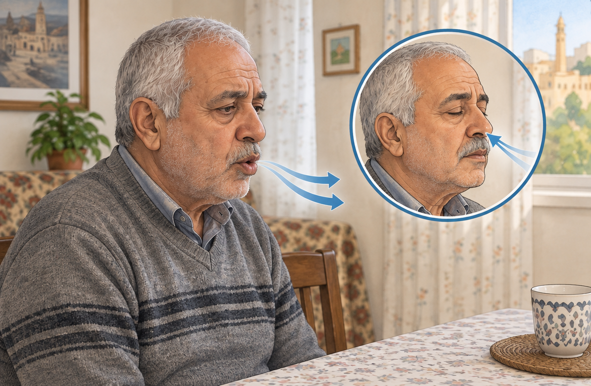 رسم تعليمي: شجعه على زفير هادئ إذا استطاع