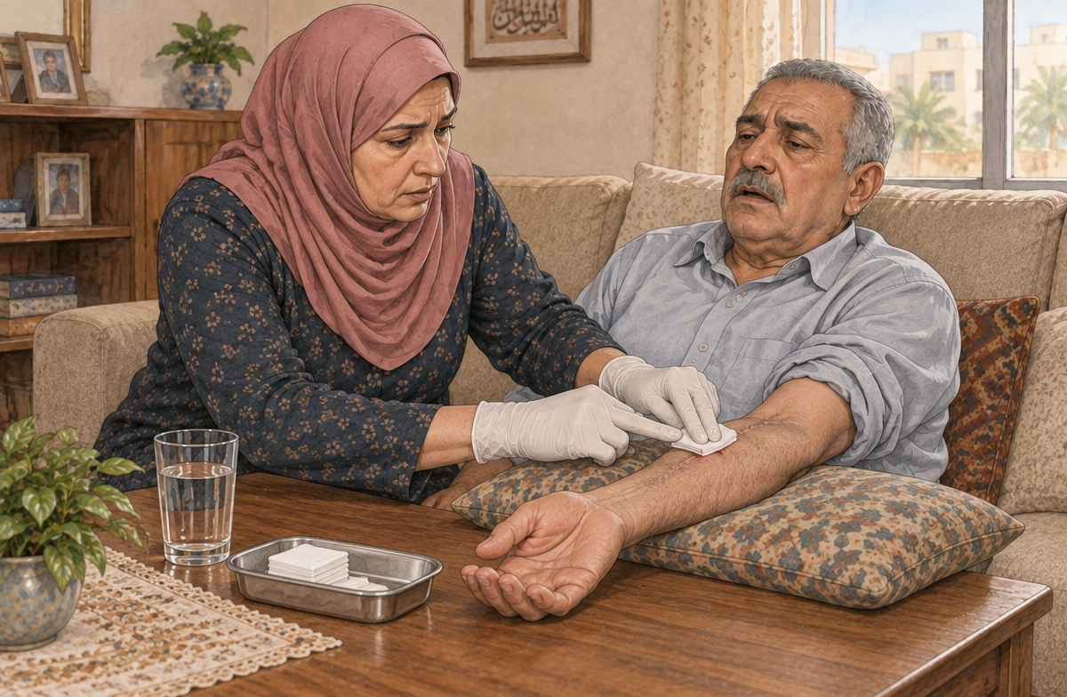 رسم تعليمي: اضغط مباشرة على نزيف وصلة الغسيل
