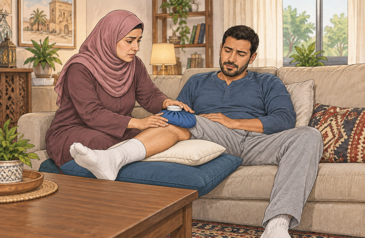 رسم تعليمي: أرح المفصل أو العضلة المشتبه بنزفهما