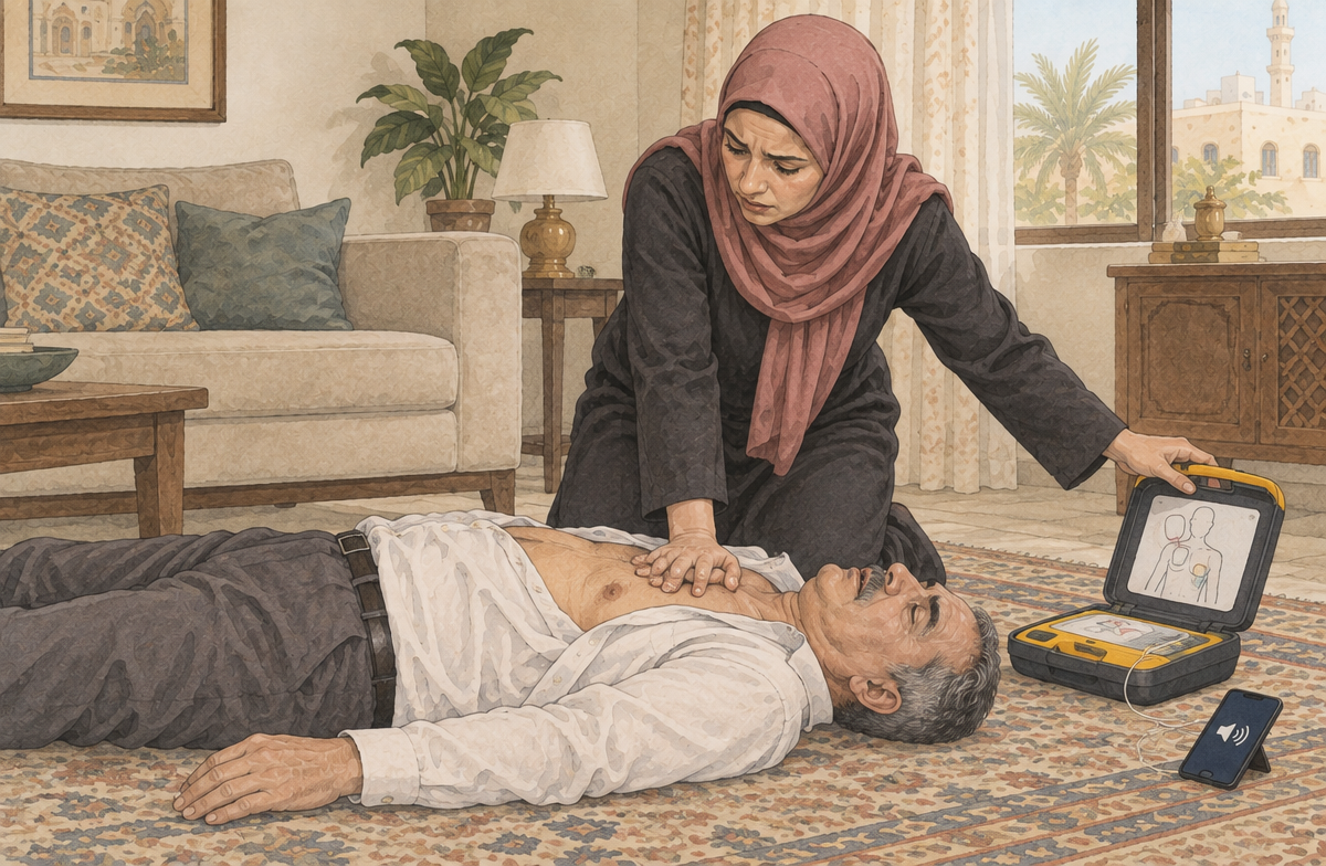 رسم تعليمي: ابدأ الإنعاش عند غياب التنفس الطبيعي