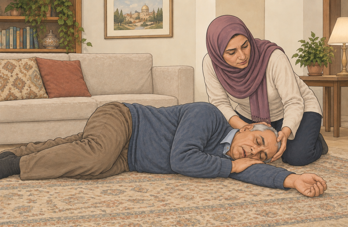 رسم تعليمي: ضع غير المستجيب الذي يتنفس طبيعيًا على جانبه