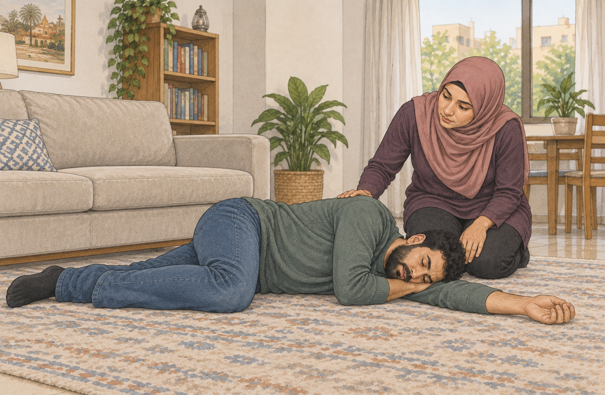 رسم تعليمي: احم مجرى الهواء إذا كان يتنفس