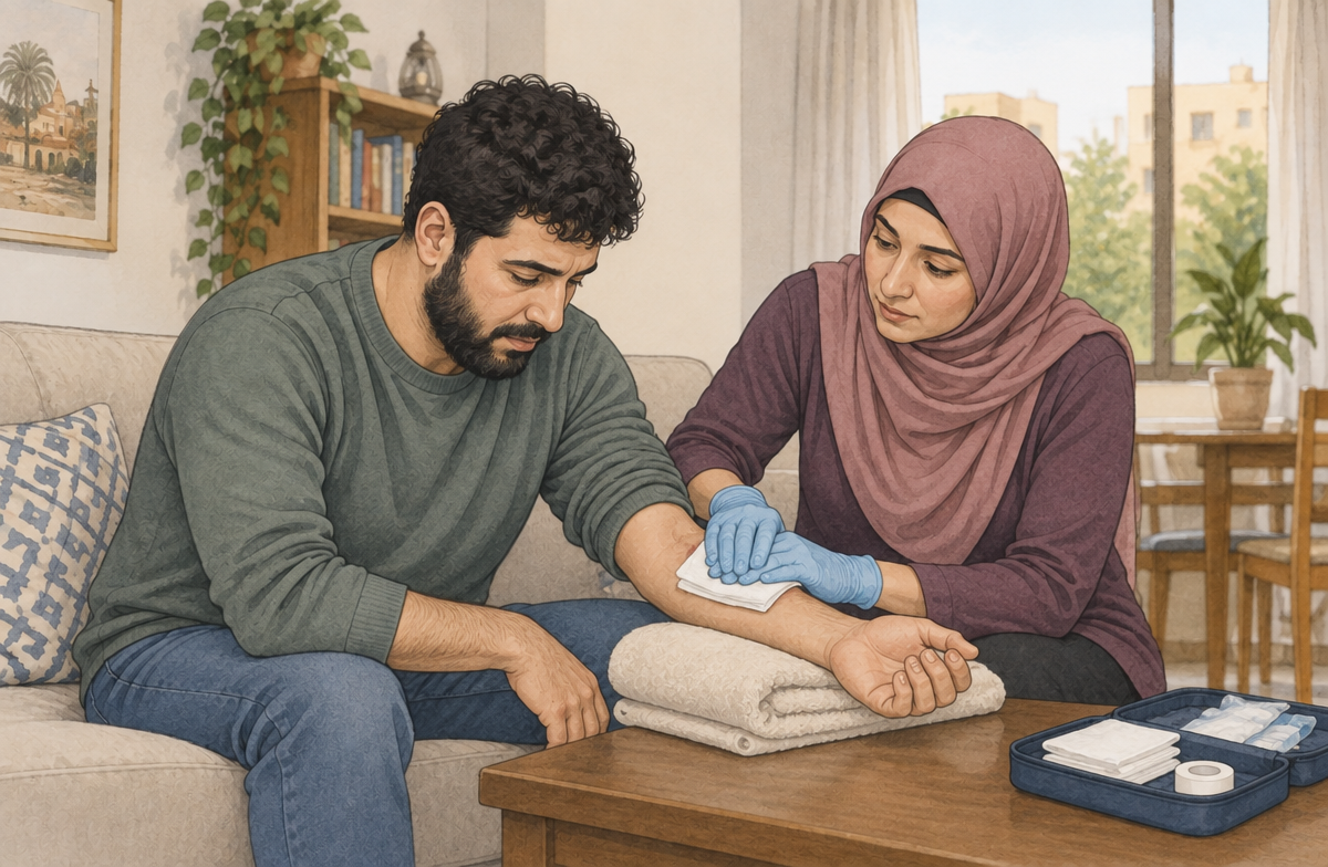 رسم تعليمي: تعامل مع النزيف أو الاشتباه بالتسمم