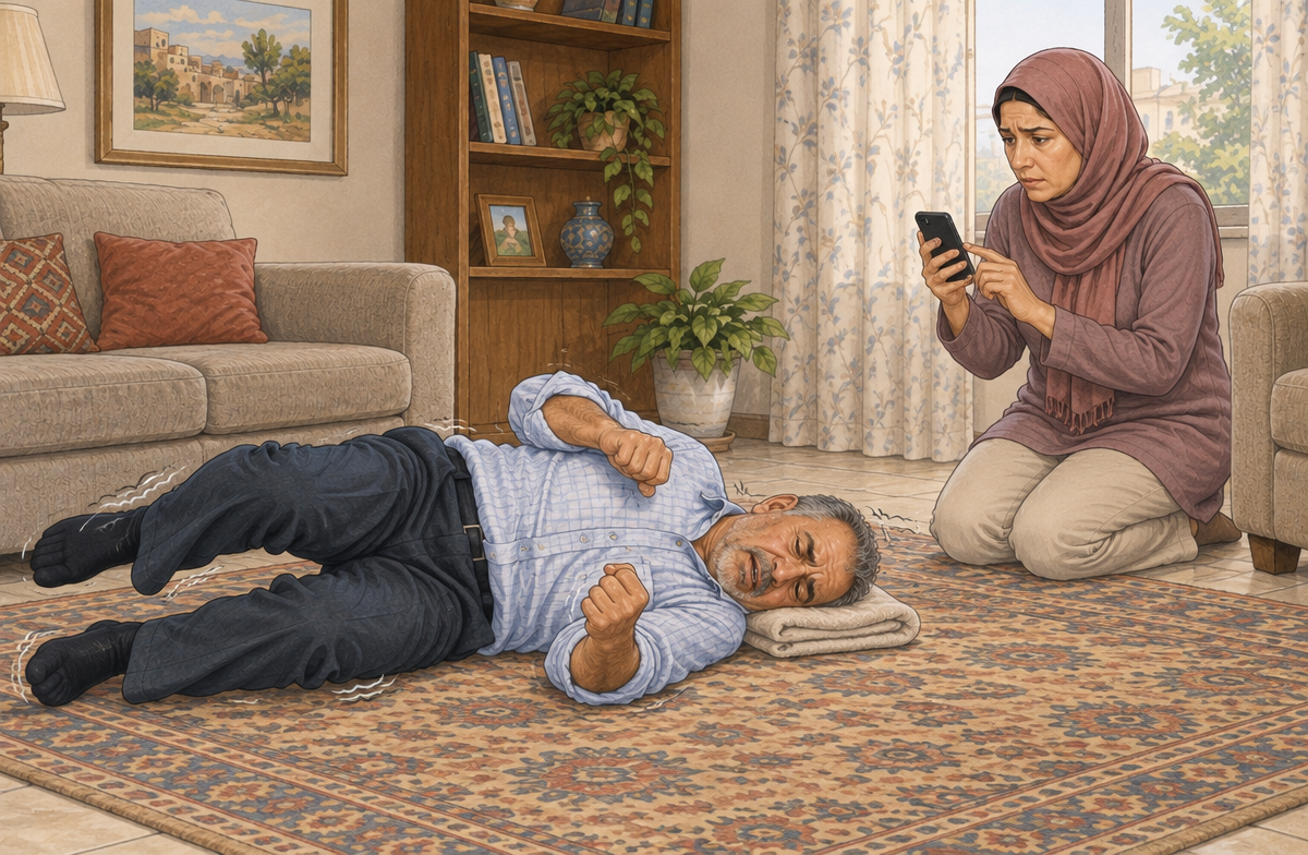 رسم تعليمي: احم المصاب إذا حدث تشنج