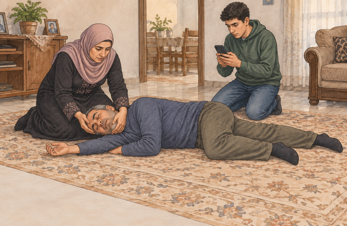 رسم تعليمي: ضعه على جانبه إذا كان يتنفس طبيعيا