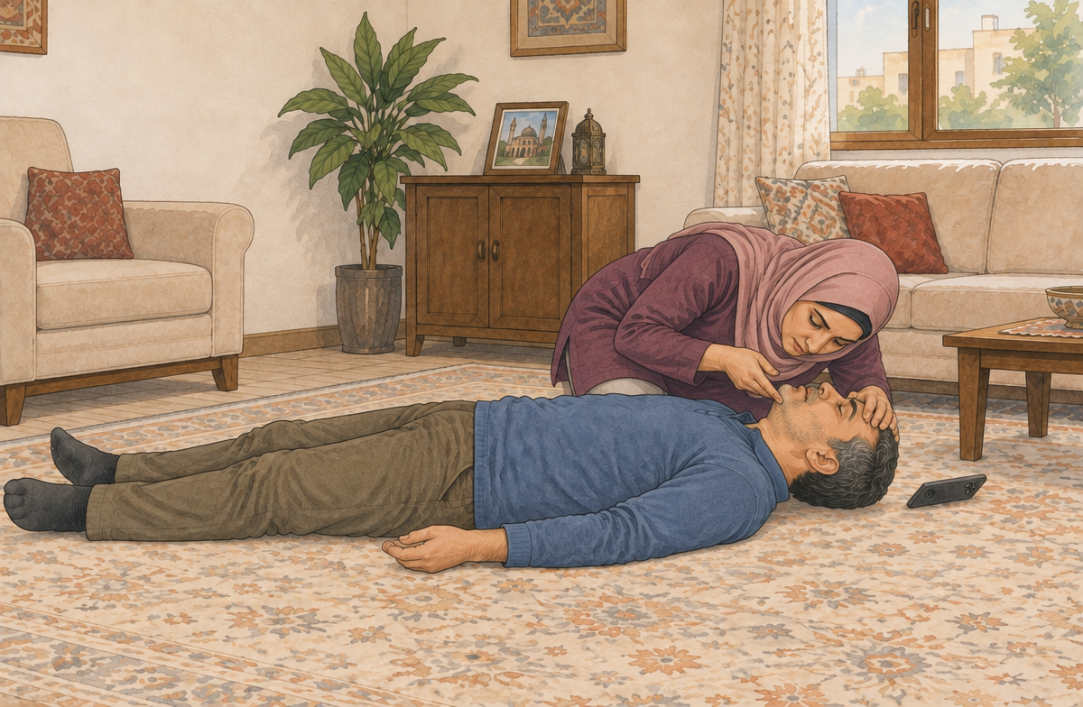 رسم تعليمي: افحص الاستجابة والتنفس واطلب المساعدة