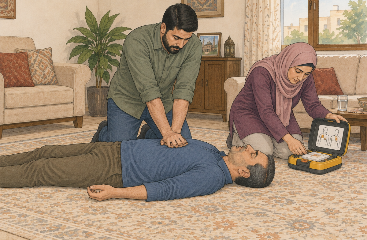 رسم تعليمي: ابدأ الإنعاش عند غياب التنفس الطبيعي