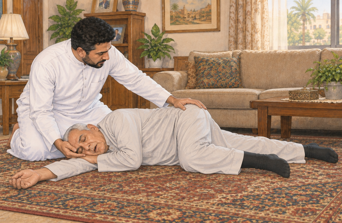 رسم تعليمي: ضع غير المستجيب الذي يتنفس على جانبه