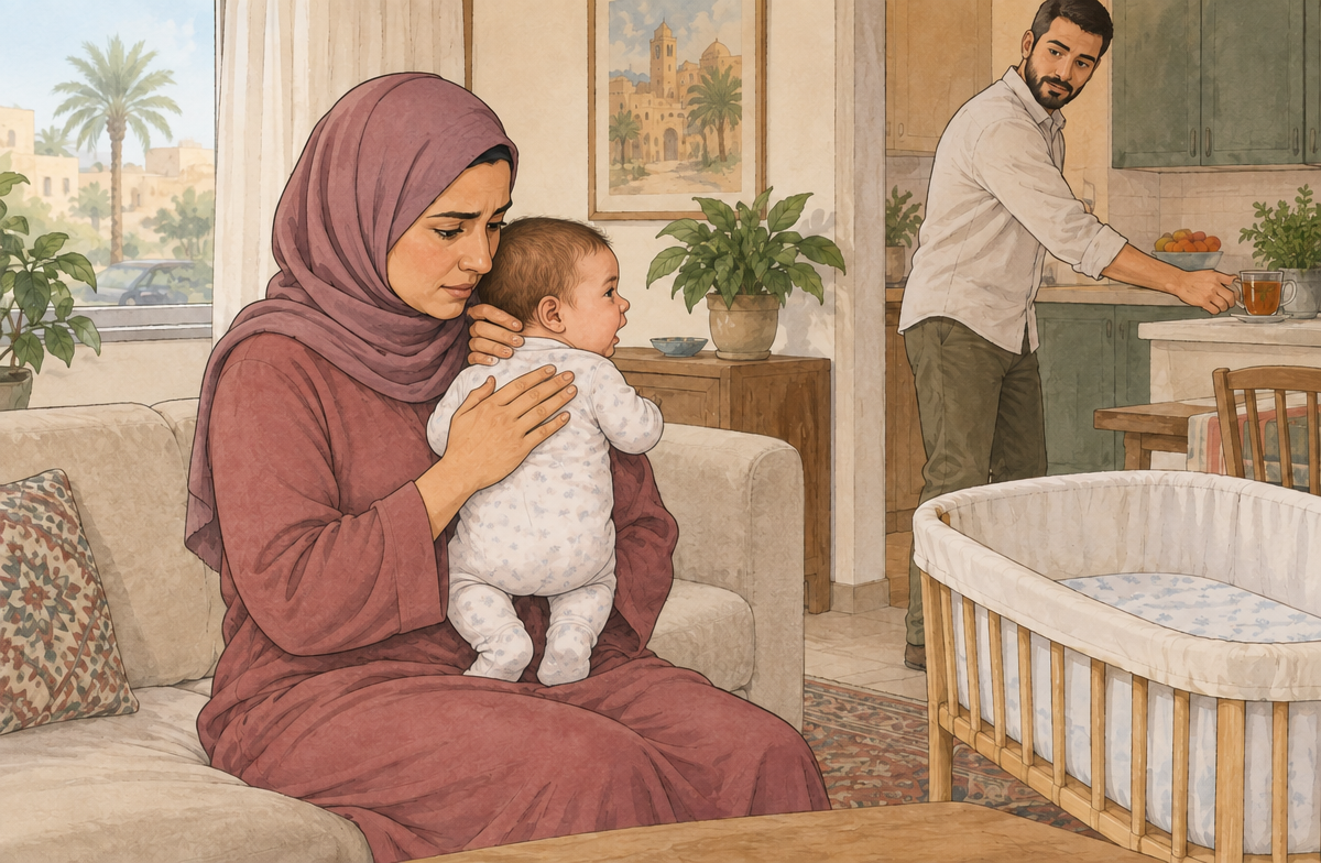 رسم تعليمي: احمله برفق وساعده على التجشؤ