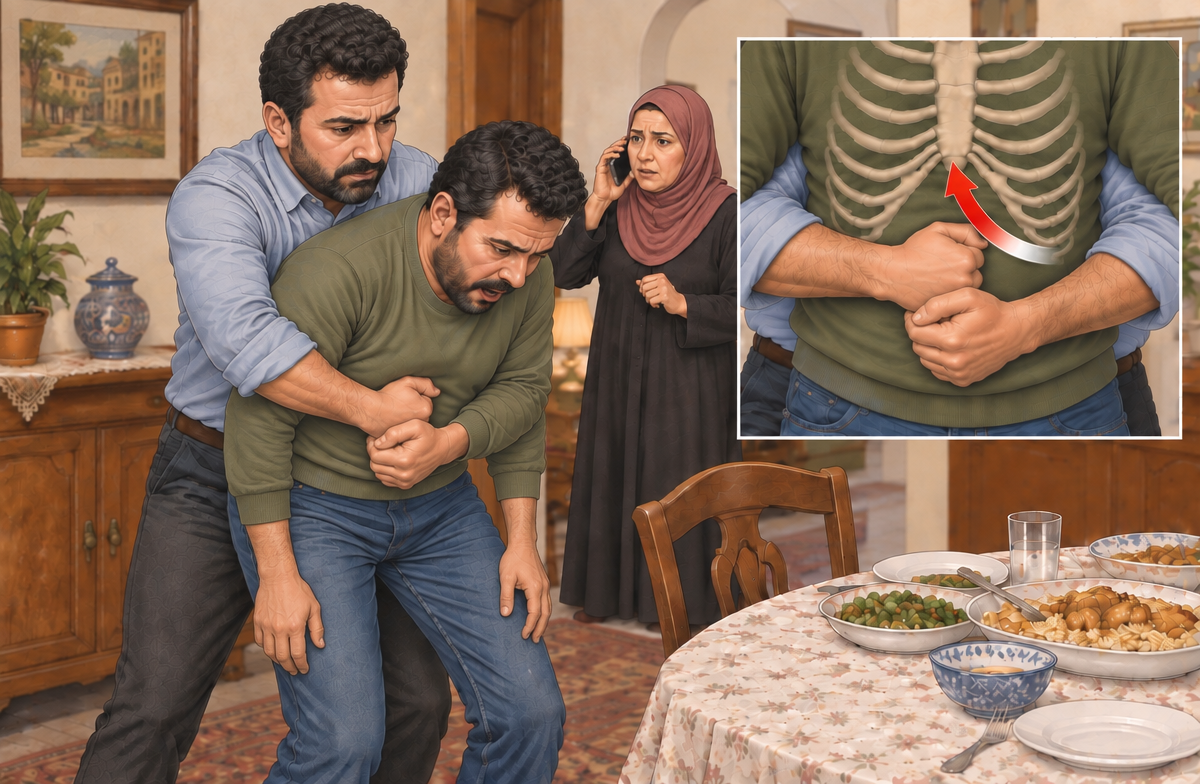رسم تعليمي: استخدم ضغطات البطن عند استمرار الانسداد