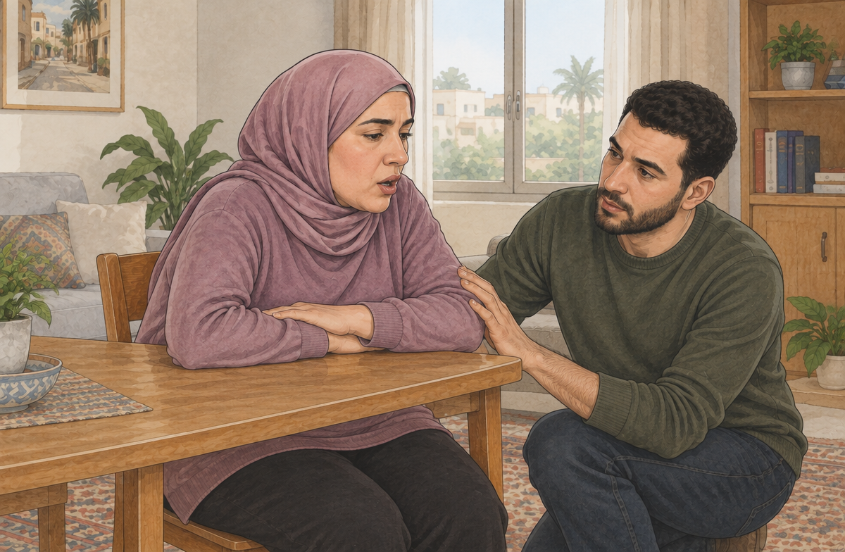 رسم تعليمي: ساعده على الجلوس وطمئنه