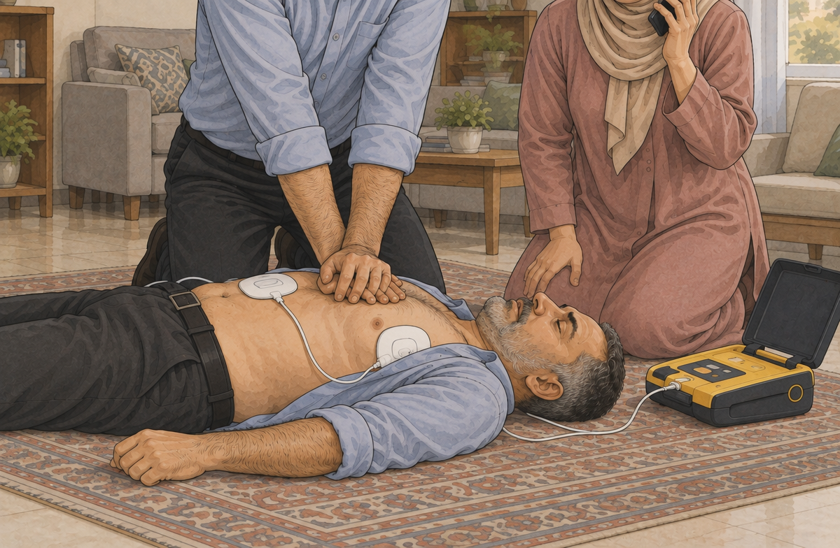 رسم تعليمي: ابدأ الإنعاش إذا توقف التنفس الطبيعي