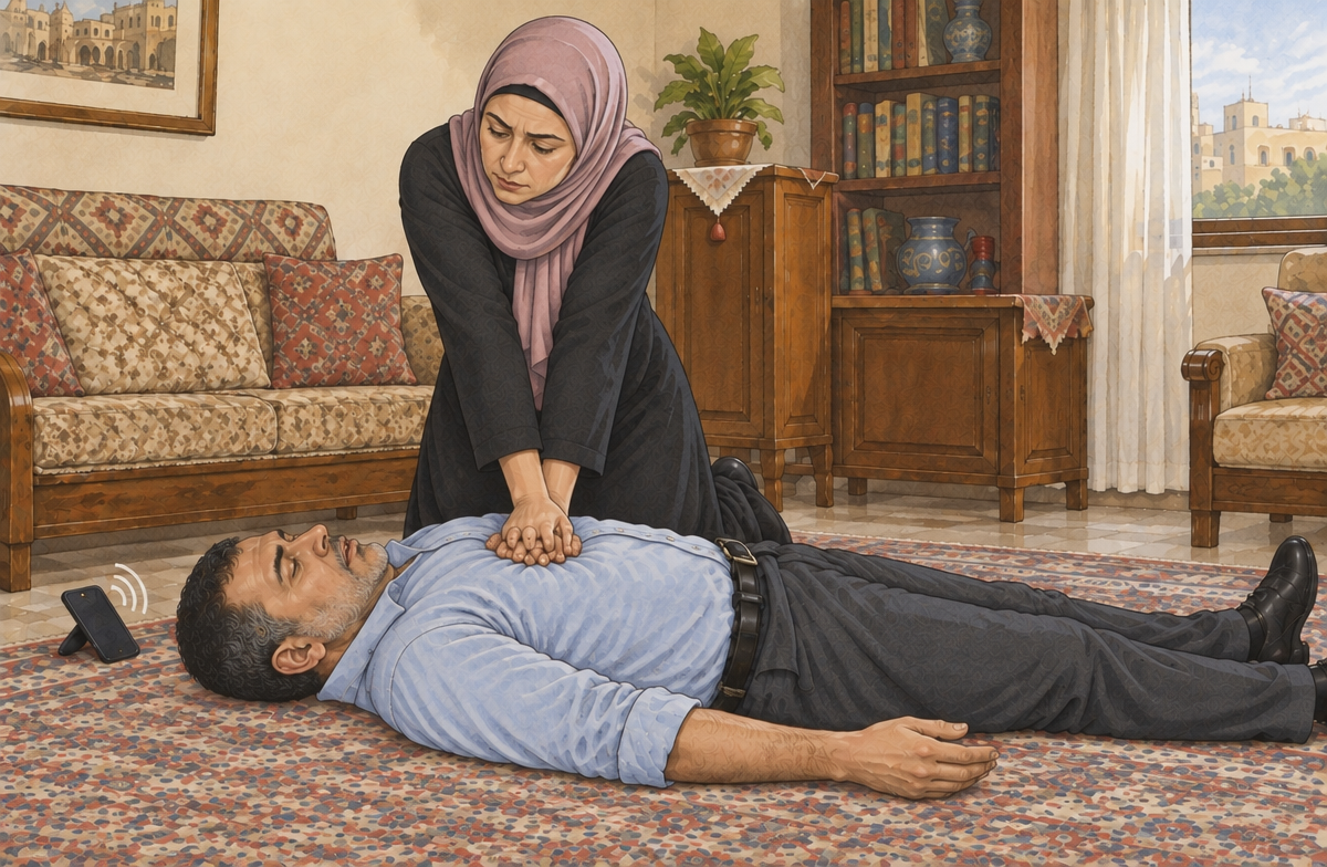 رسم تعليمي: ابدأ الإنعاش عند غياب التنفس الطبيعي