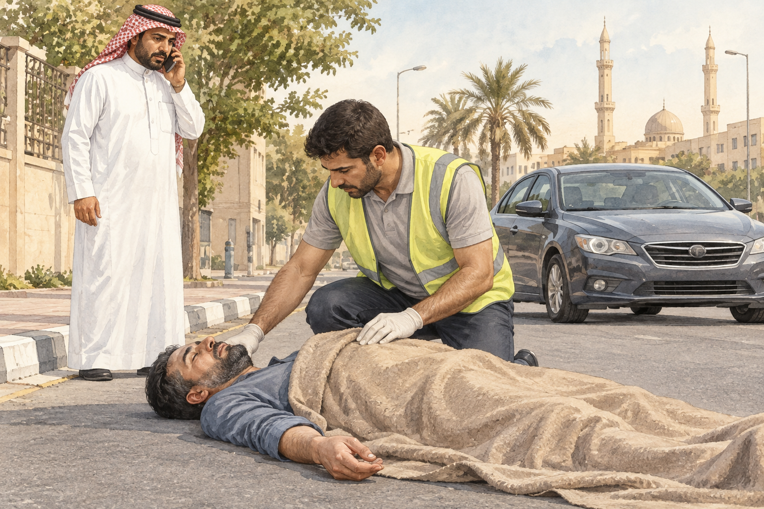 حوادث المشاة: إسعاف المصاب بعد الاصطدام بسيارة