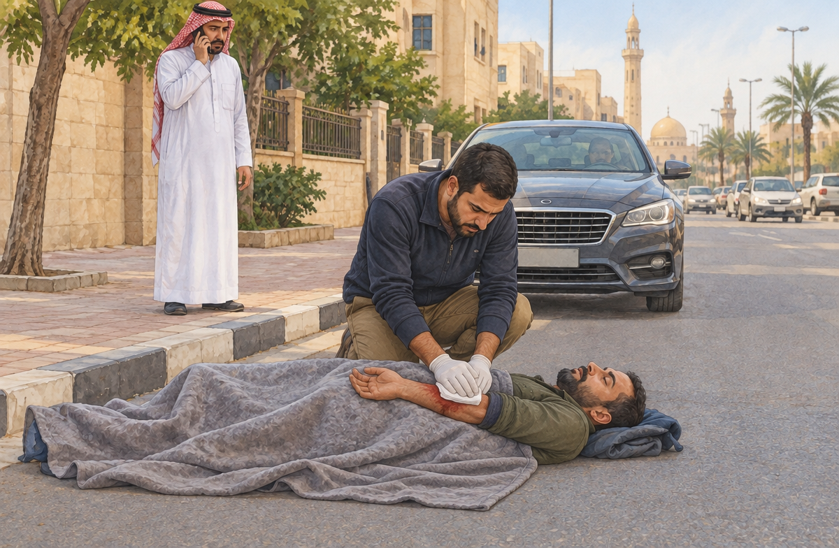 رسم تعليمي: اضغط مباشرة على النزيف الشديد