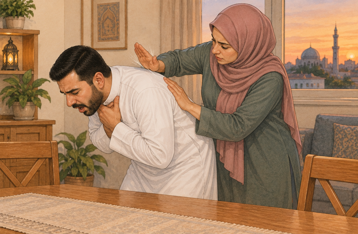 رسم تعليمي: أعط ضربات الظهر للبالغ والطفل فوق سنة
