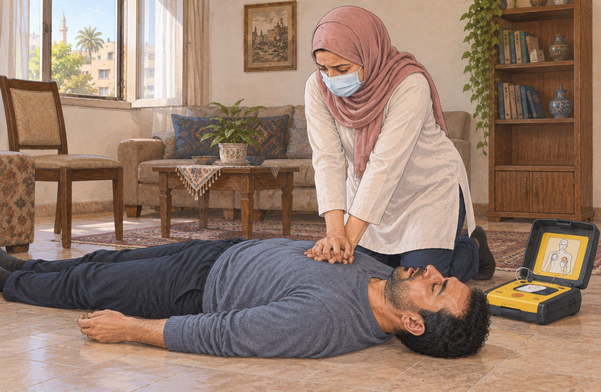رسم تعليمي: ابدأ الإنعاش إذا توقف التنفس الطبيعي
