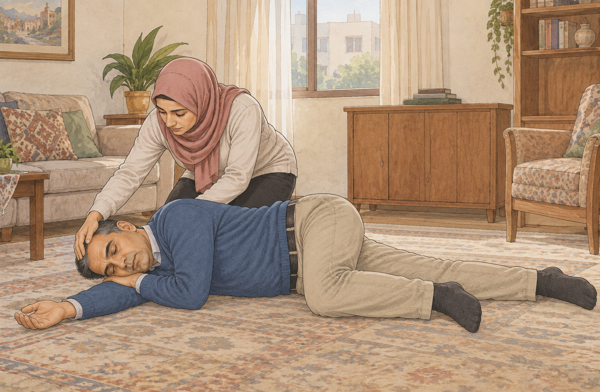 رسم تعليمي: احم مجرى الهواء إذا كان يتنفس