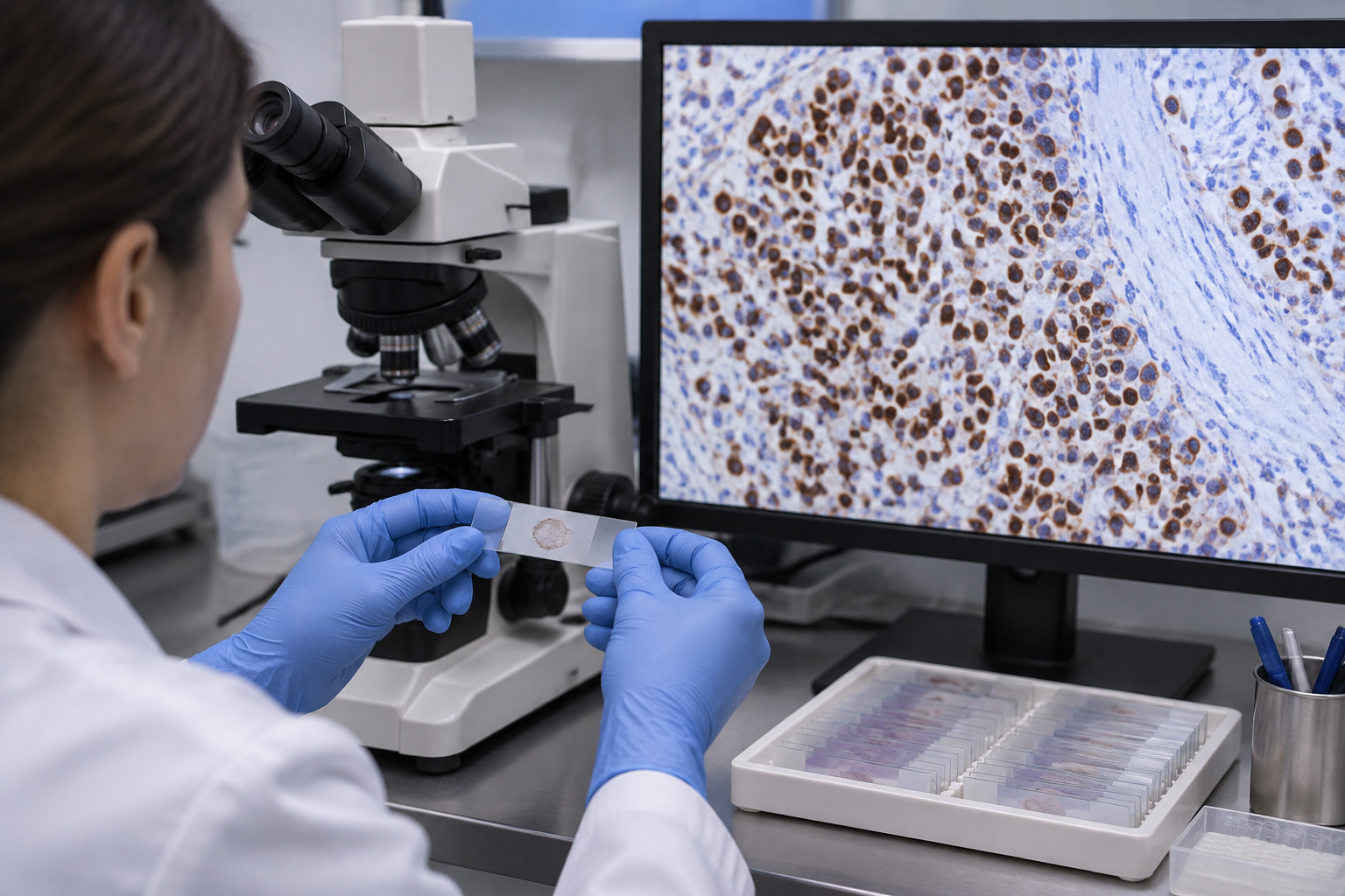 فحص التعبير المناعي لـ INSM1 — Insulinoma-associated protein 1 immunohistochemical expression testing (INSM1) — صورة توضيحية للفحص