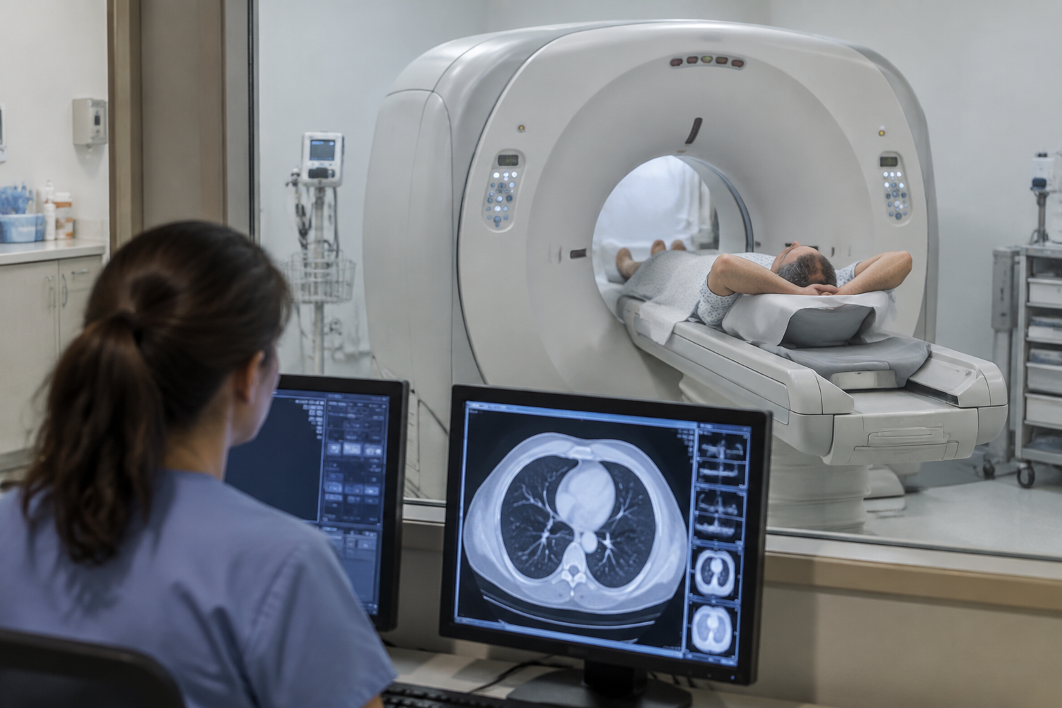 التصوير المقطعي لرصد عقد الرئة منخفض الجرعة — Low-dose computed tomography for pulmonary nodule surveillance (LDCT) — صورة توضيحية للفحص