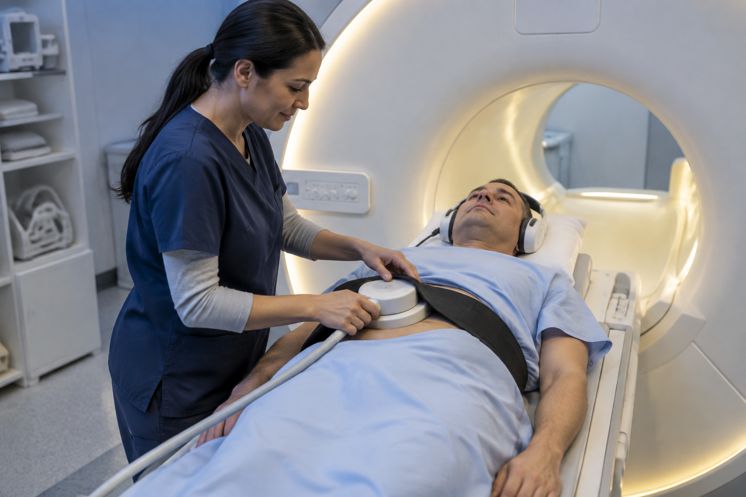 قياس مرونة الكبد بالرنين — Liver magnetic resonance elastography (MRE) — صورة توضيحية للفحص