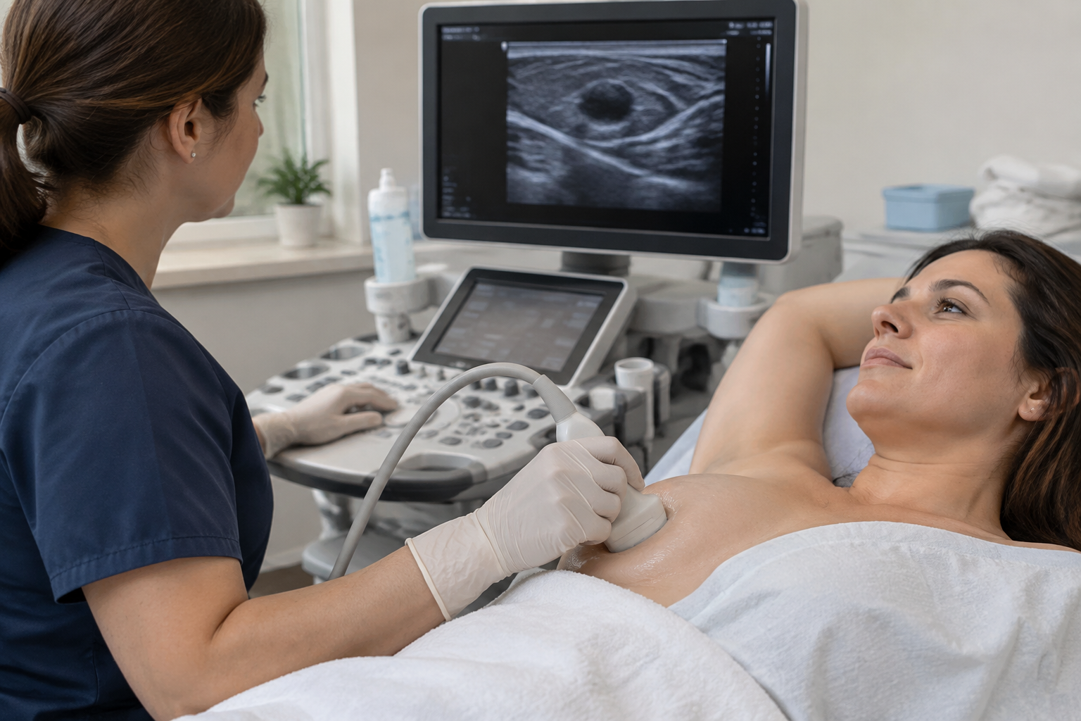 سونار الثدي — Breast ultrasound — صورة توضيحية للفحص