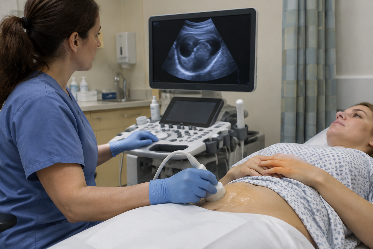 سونار الحوض عبر البطن — Transabdominal pelvic ultrasound — صورة توضيحية للفحص