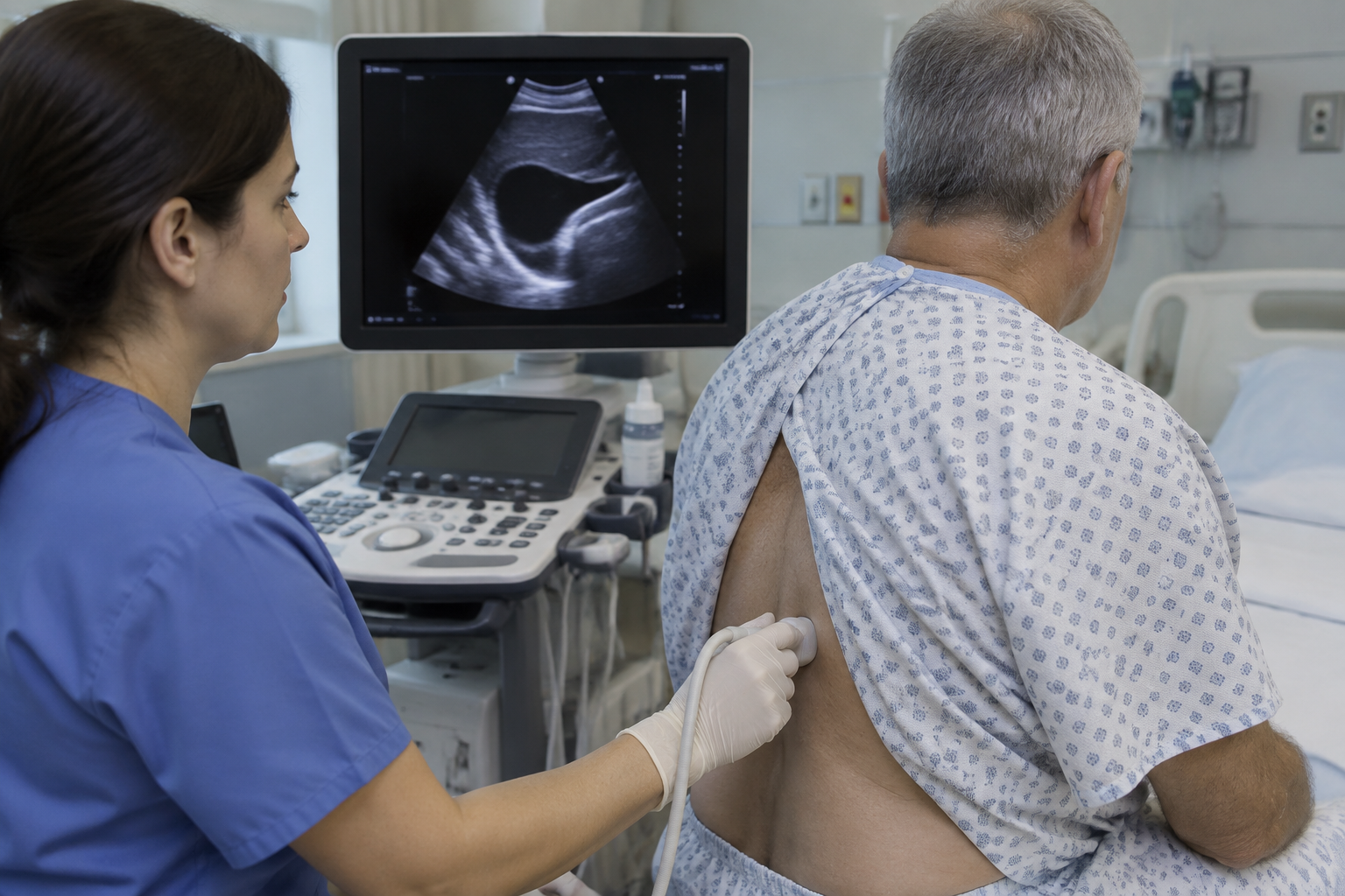 سونار الرئة لتقييم الانصباب الجنبي — Lung ultrasound for pleural effusion assessment — صورة توضيحية للفحص