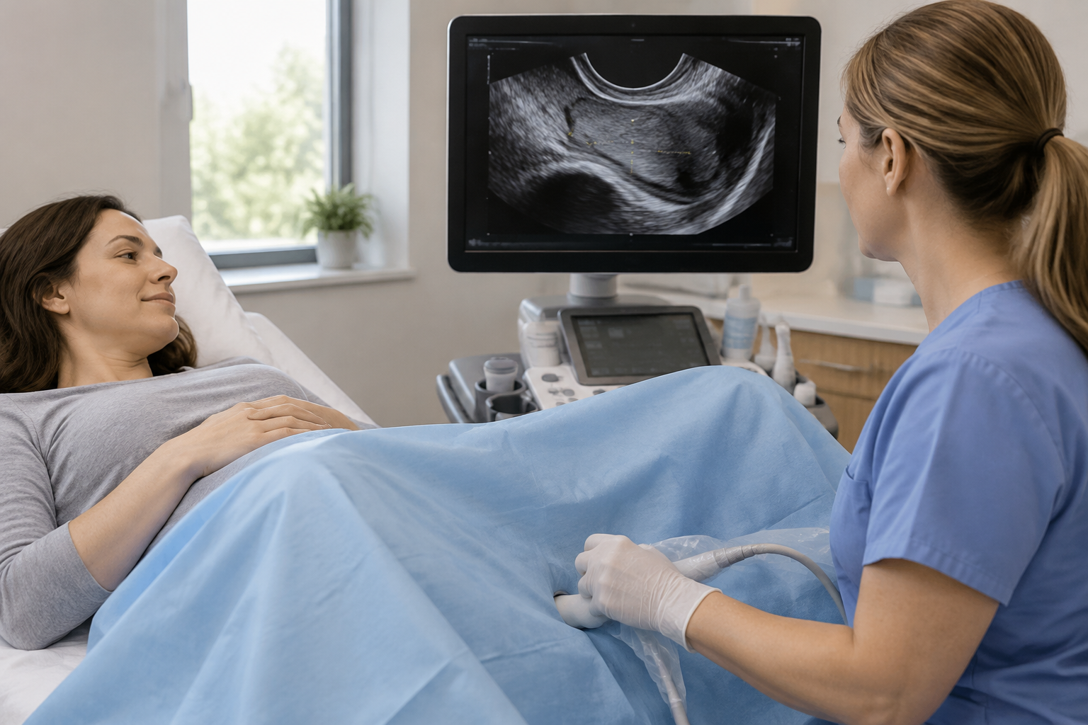 قياس طول عنق الرحم بالسونار — Ultrasound measurement of cervical length — صورة توضيحية للفحص