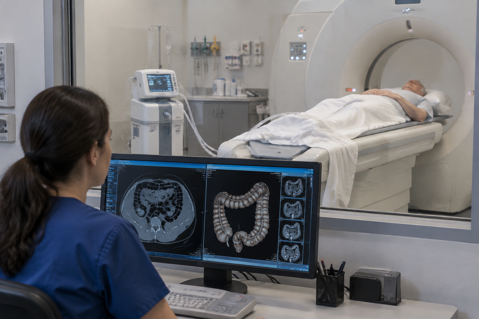 التصوير المقطعي للقولون الافتراضي منخفض الجرعة — Low-dose computed tomographic colonography (CTC) — صورة توضيحية للفحص
