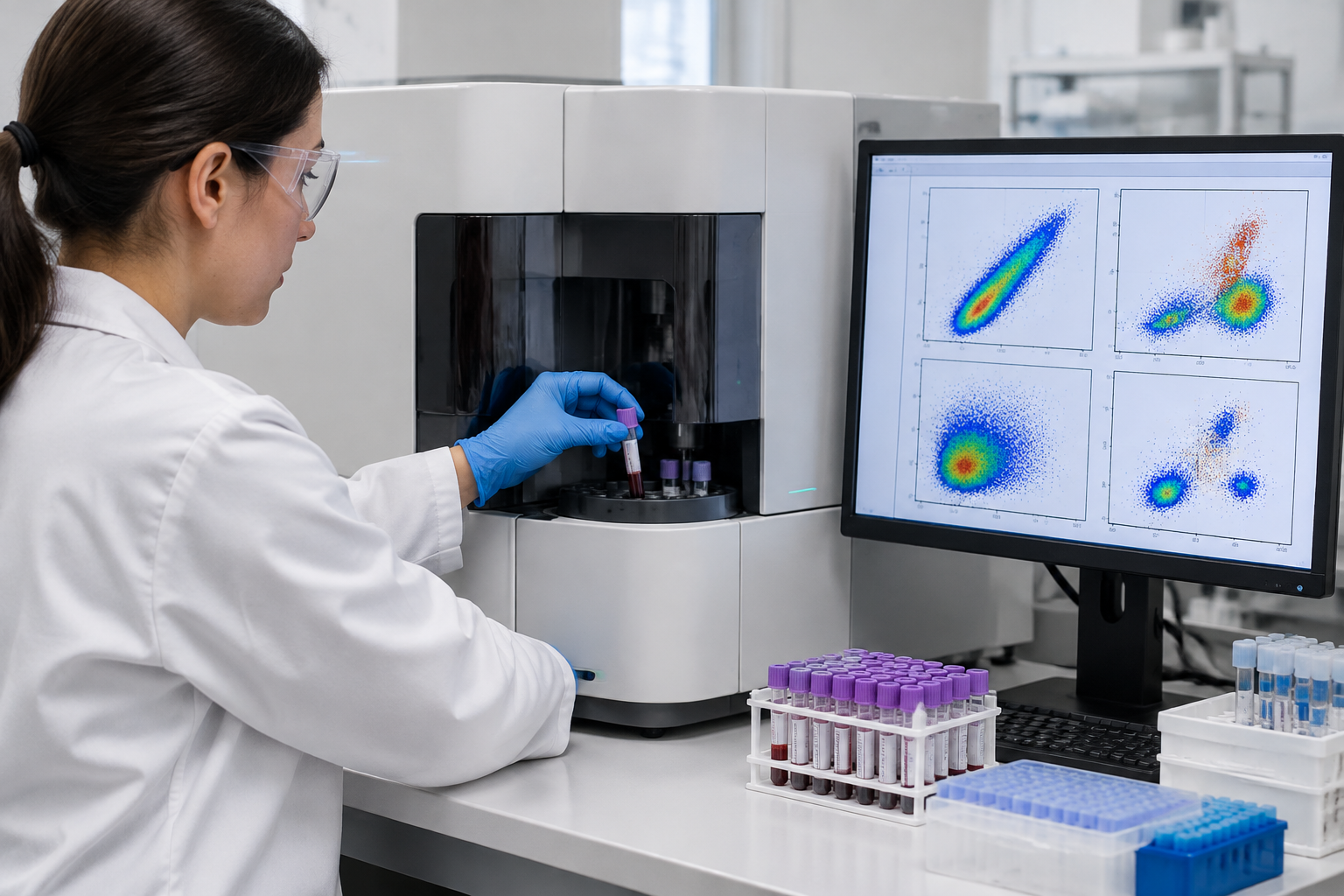 التقييم بالتدفق الخلوي لخلل التنسج النقوي — Flow cytometric evaluation of myelodysplasia — صورة توضيحية للفحص