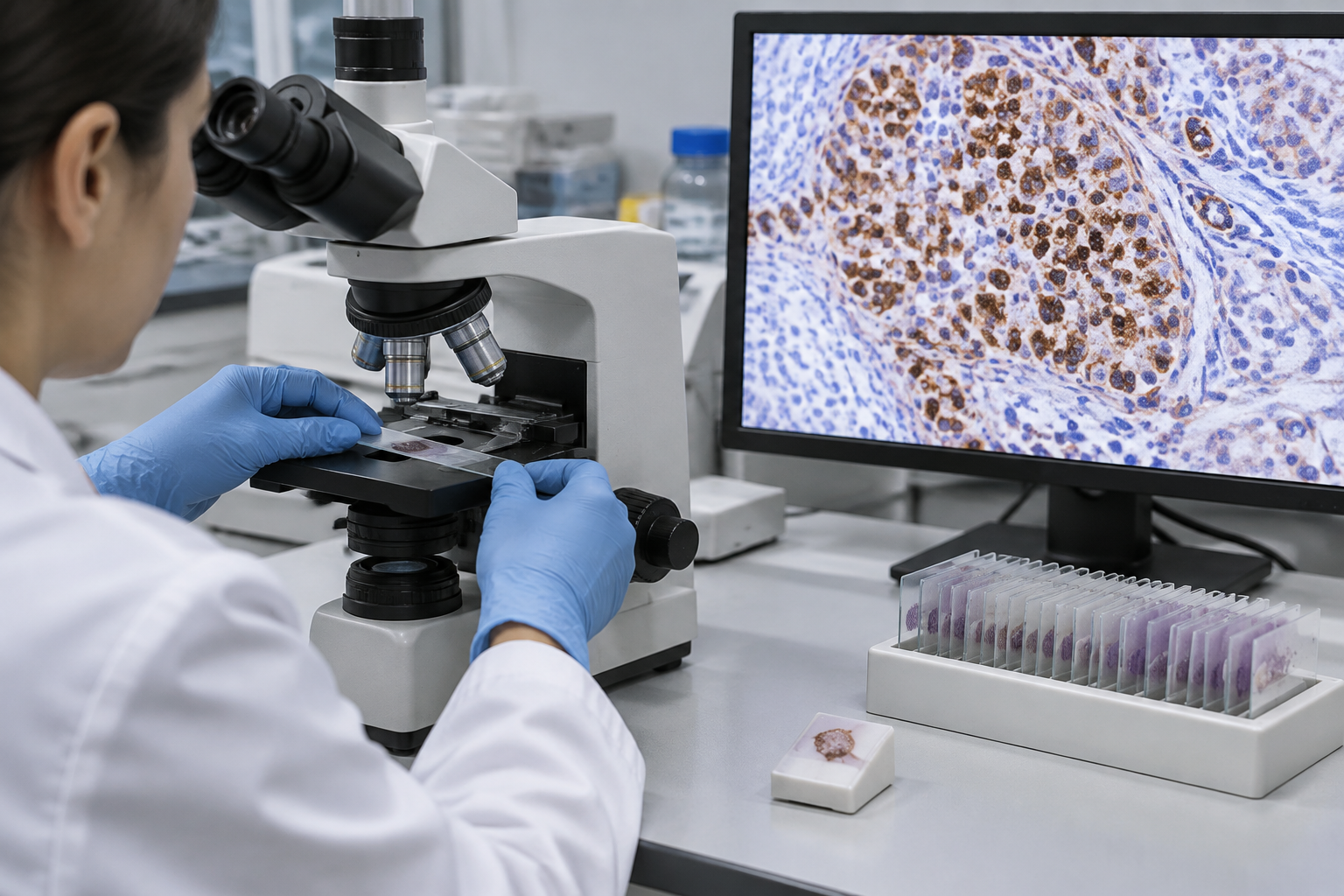 فحص التعبير المناعي لـ HMB45 — Human melanoma black 45 immunohistochemical expression testing (HMB45) — صورة توضيحية للفحص