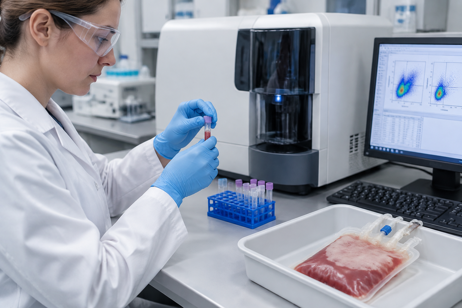 فحص عدد خلايا CD34 في منتج الخلايا الجذعية — CD34-positive cell count in a stem cell product — صورة توضيحية للفحص