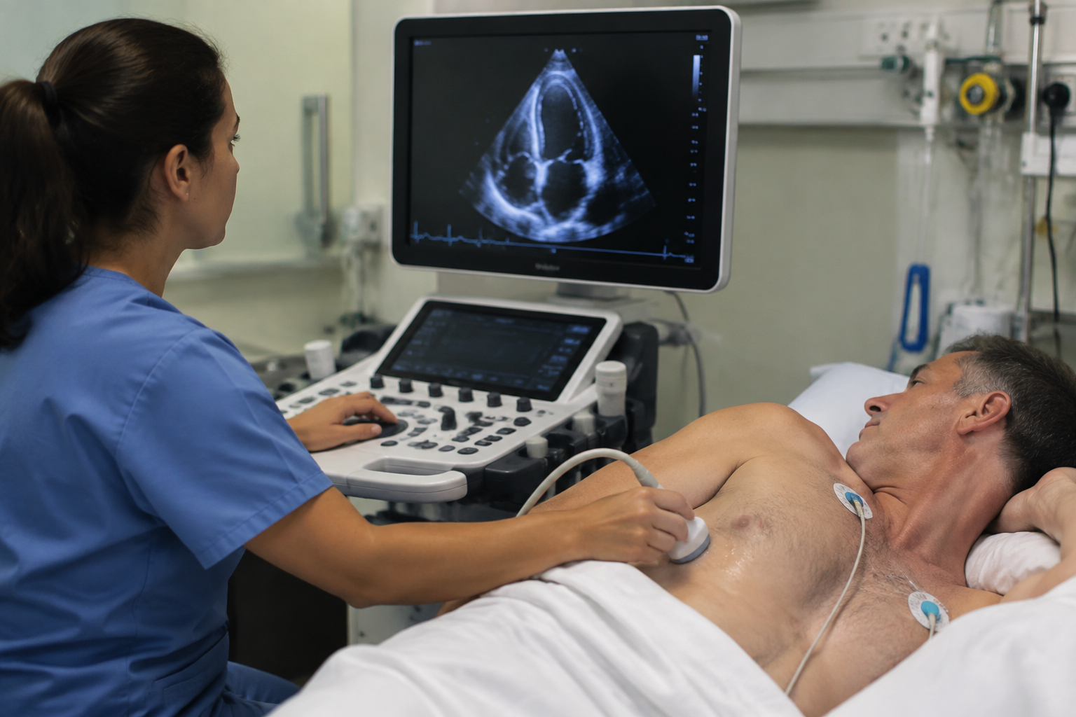 الإيكو لتقييم خثرات البطين الأيسر — Echocardiography for left ventricular thrombus assessment — صورة توضيحية للفحص