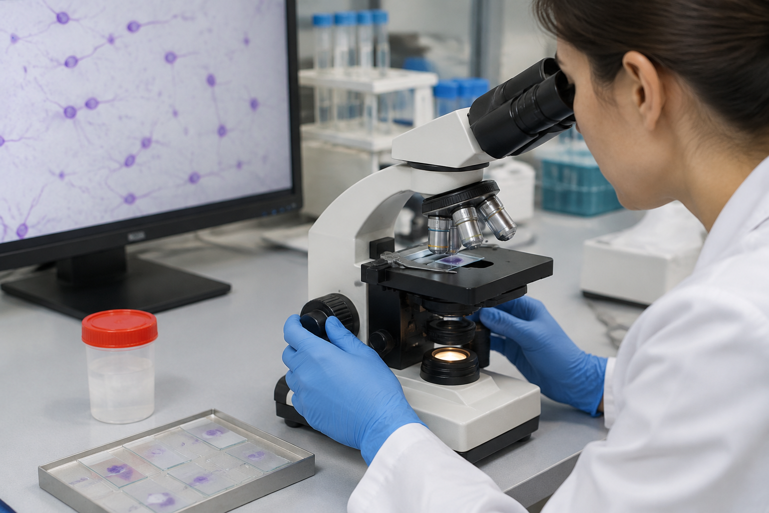 اختبار تكثف الكروماتين في الحيوانات المنوية — Sperm Chromatin Condensation Test — صورة توضيحية للفحص
