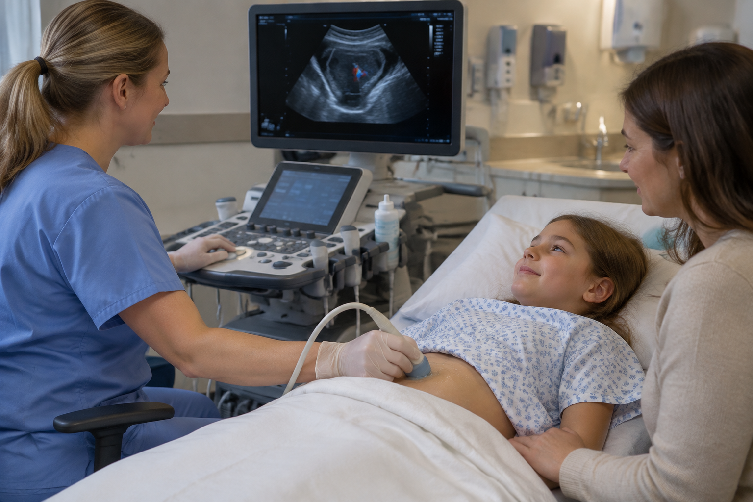 السونار لتقييم التواء المبيض لدى الأطفال — Ultrasound for Pediatric Ovarian Torsion Assessment — صورة توضيحية للفحص