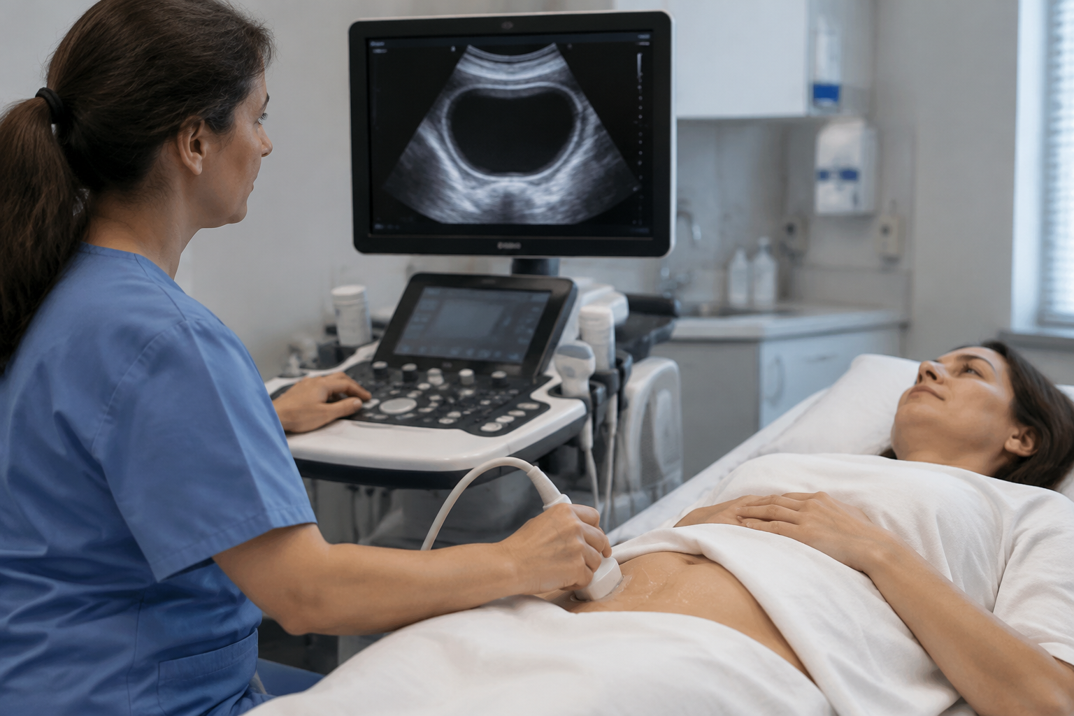 قياس البول المتبقي بعد التبول بالسونار — Ultrasound Measurement of Postvoid Residual Urine (PVR) — صورة توضيحية للفحص