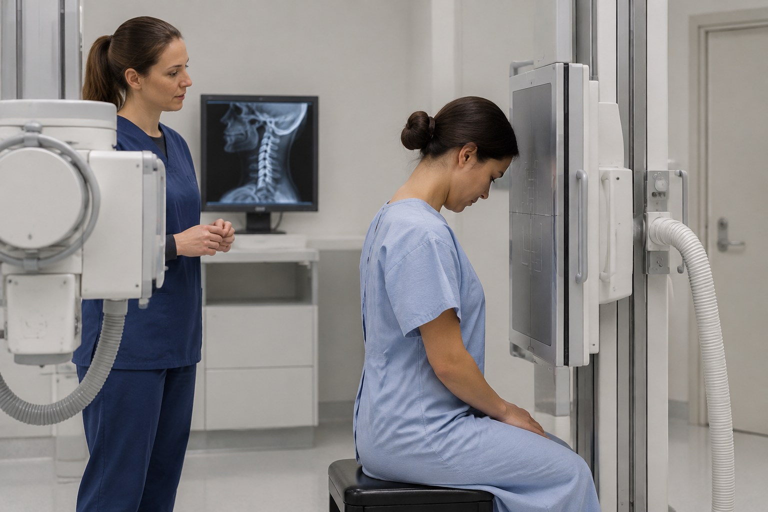 أشعة الثني والبسط للعمود العنقي — Cervical Spine Flexion and Extension Radiographs — صورة توضيحية للفحص