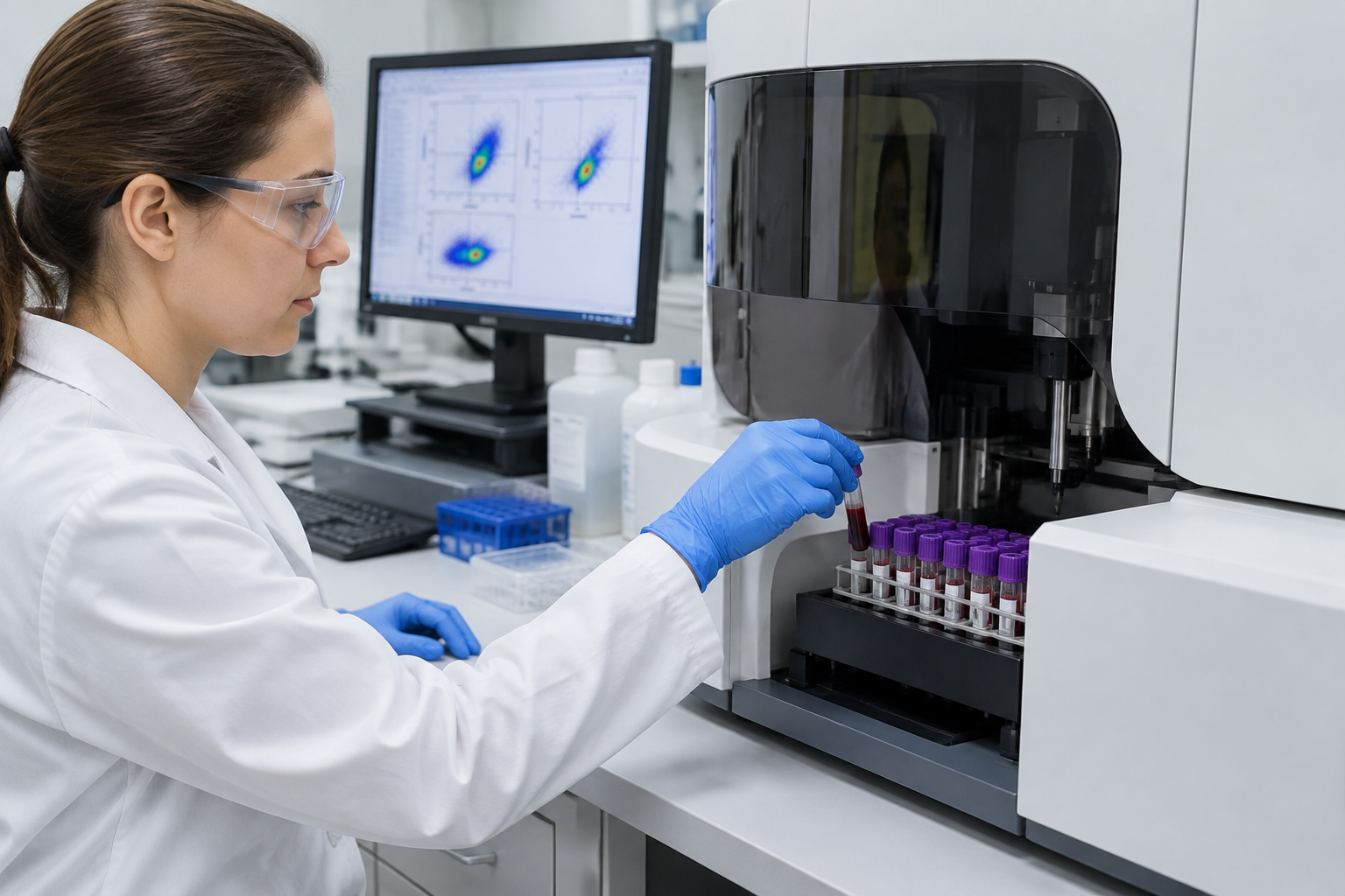 فحص التدفق الخلوي لابيضاض الخلايا اللمفاوية الحبيبية الكبيرة — Flow Cytometry for Large Granular Lymphocytic Leukemia — صورة توضيحية للفحص