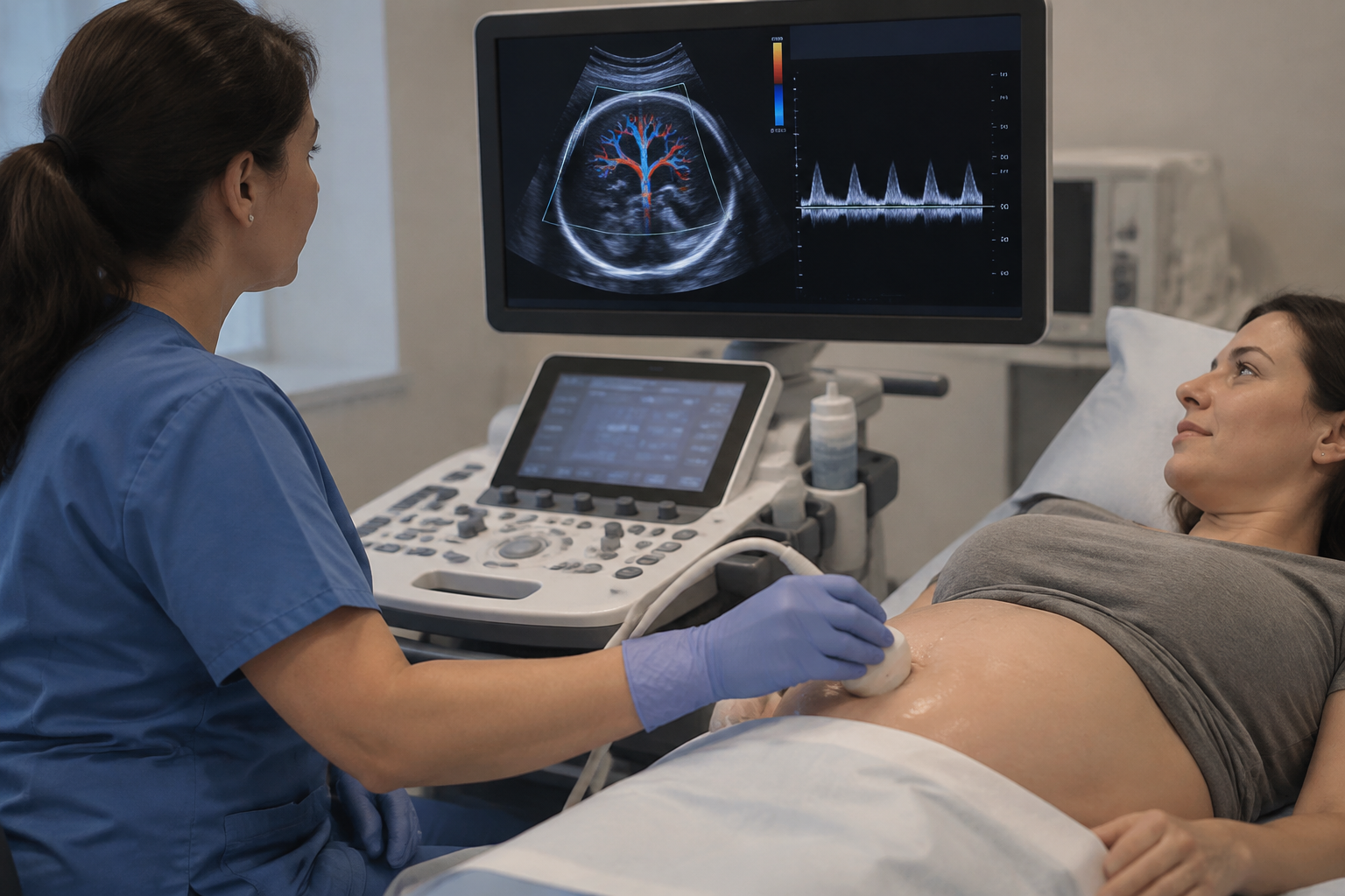 دوبلر الشريان الدماغي الأوسط للجنين — Fetal Middle Cerebral Artery Doppler Ultrasound (MCA) — صورة توضيحية للفحص