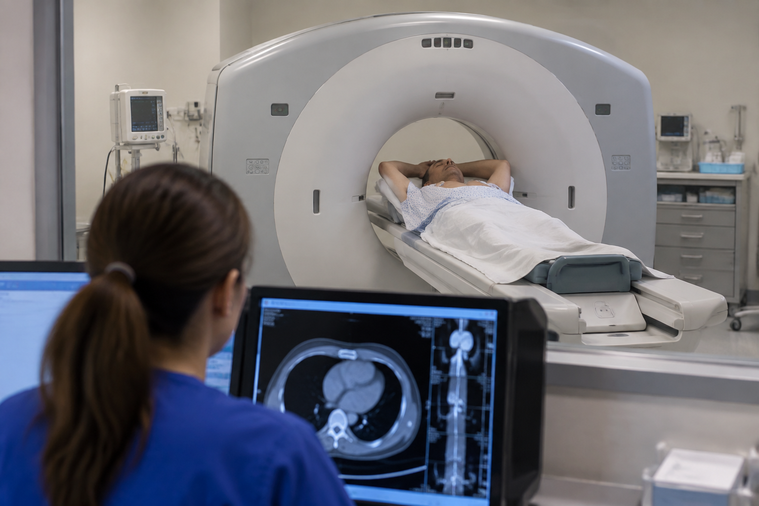 قياس تكلس الشرايين التاجية — Computed Tomography Coronary Artery Calcium Scoring (CT, CAC) — صورة توضيحية للفحص